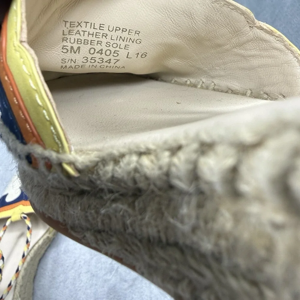 Tory Burch Laguna 60 Espadrille Wedge Sandals Women's 5M Ivory Navy Orange
